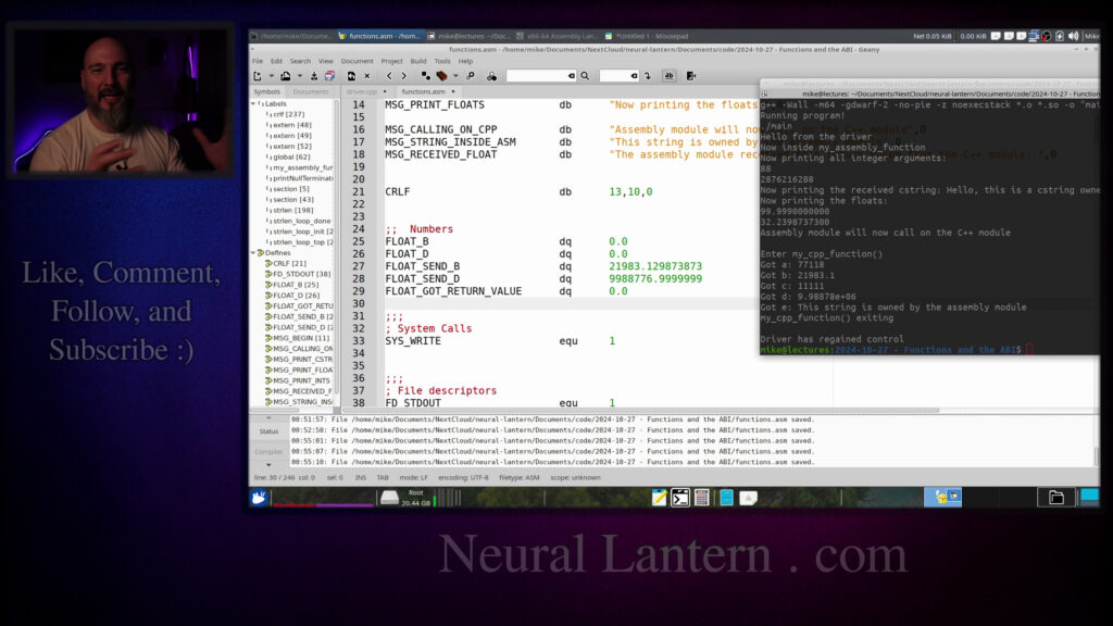 YASM x86-64 Assembly Functions Tutorial – Integers, Floats, Pointers, ABI, C++ Interoperability
